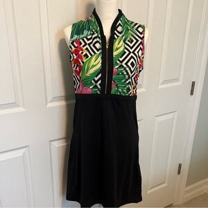 Allie Burke Tropical Print Sleeveless  zip up Golf,Tennis, pickleball hibiscus🌸
